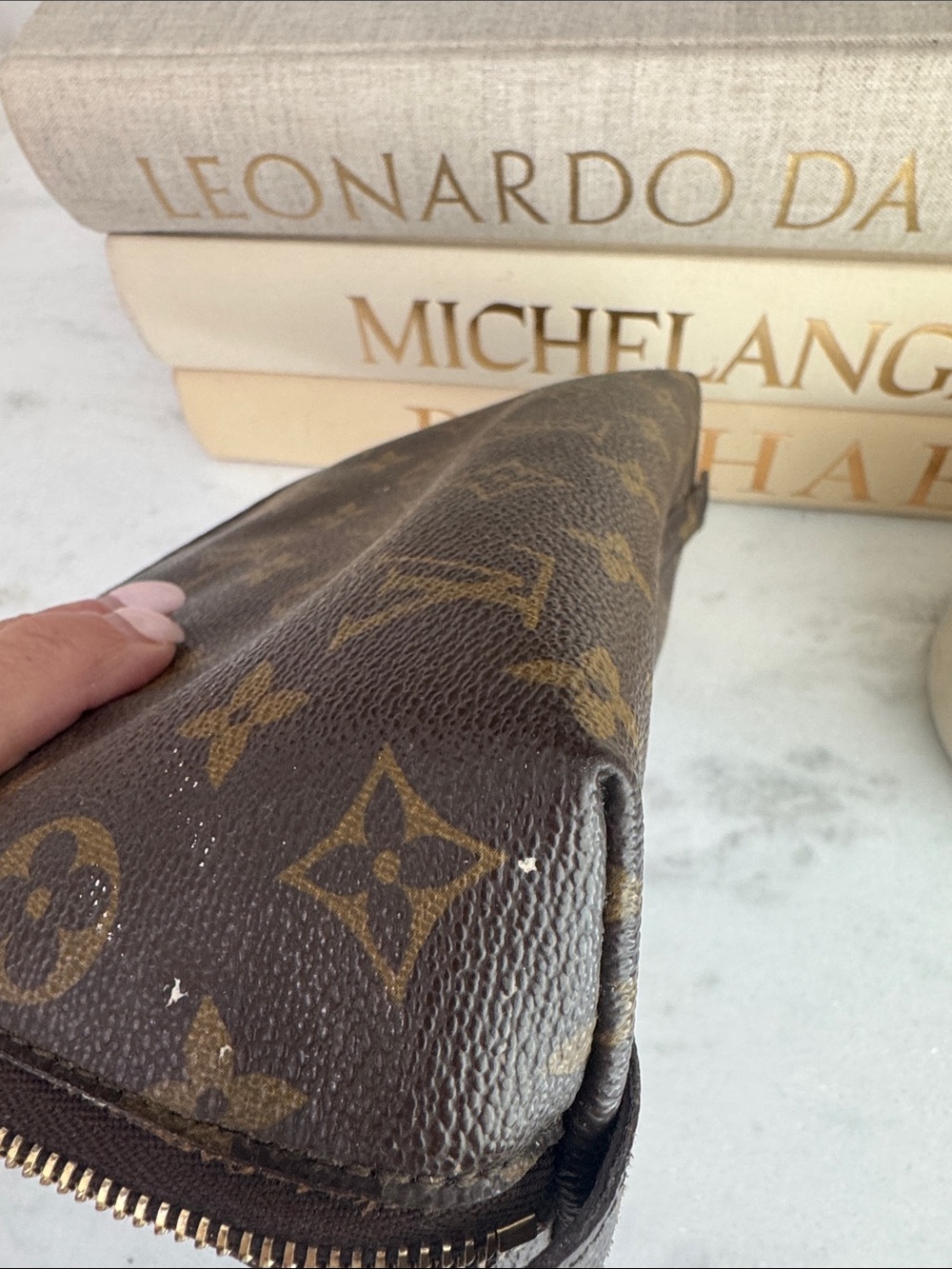 Auth Louis Vuitton Monogram Canvas Brown and Gold Toiletry Pouch - Picture 14 of 15